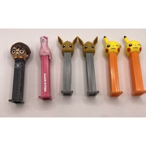 Lot Of 6 Pokemon Harry Potter Hello Kitty PEZ Dispensers Pikachu‎ Evee Harry